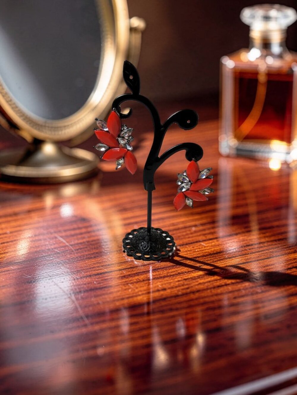 vintage womens red angel wings design with chrystal highlites post earrings.